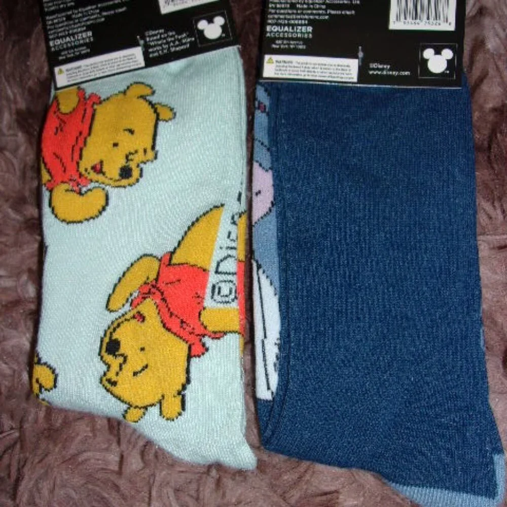 Bundle of Disney \ Crew Socks with Eeyore and Winnie the‎ Pooh New 9-13